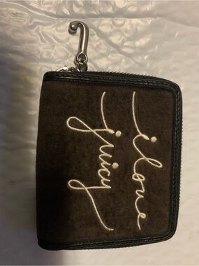 Juicy Couture Brown Velour Zip Around Wallet with White Script I LOVE JUICY